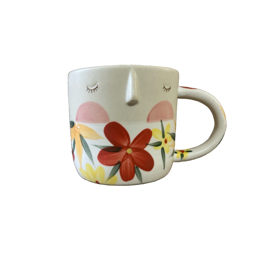 ANTHROPOLOGIE Fotini Tikkou Visage 3D Face & Floral Coffee Tea Cup Mug